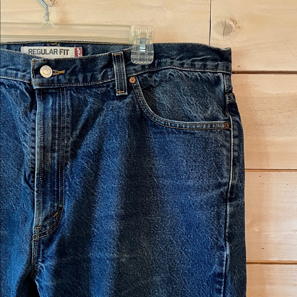 Levi's 505 Dark Wash Regular Fit Blue Straight Jeans 42 x 30 - Picture 3 of 7